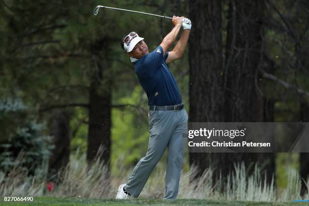 Charlie Wi plays his shot from the 16th tee during the final round of the Barracuda Championship at Montreux Country Club on August 6, 2017 in Reno,...
