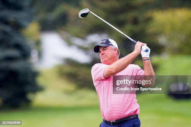 Kenny Perry hits a tee shot on the 1st hole during the Final Round of the 3M Championship on August 6, 2017 at TPC Twin Cities in Blaine, Minnesota.