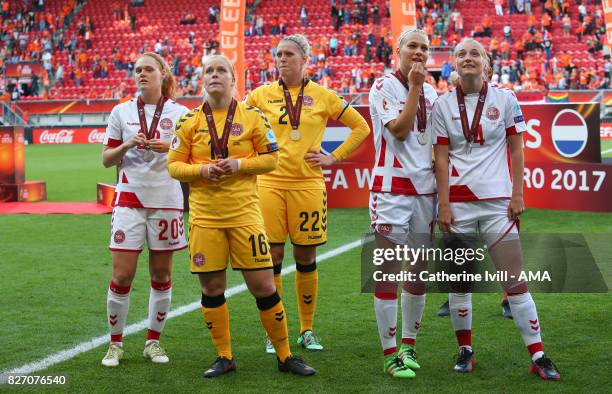 Dejected Stine Pedersen, Maria Christensen, Line Johansen, Stine Larsen and Maja Kildemoes of Denmark Women after the UEFA Women's Euro 2017 final...