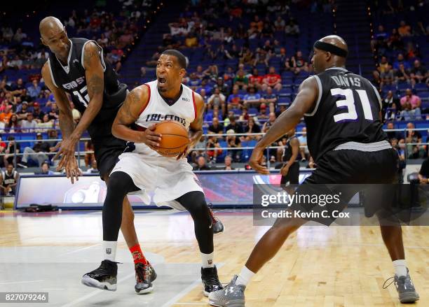 Dominic McGuire drives to the basket during the game against Ghost Ballers during week seven of the BIG3 three on three basketball league at Rupp...