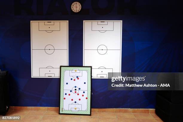 Tactics board in the dressing room prior to the Pre-Season Friendly between Deportivo de La Coruna and West Bromwich Albion on August 5, 2017 in La...