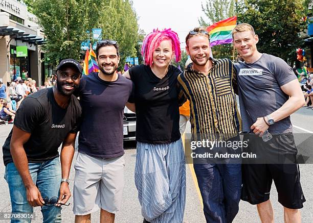 Netflix's Sense8 cast members Toby Onwumere, Alfonso Herrera, Lana Wachowski, Max Riemelt and Brian J. Smith attend Vancouver Pride Parade on August...