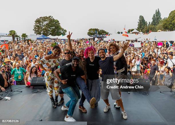 Netflix's Sense8 cast members Brian J. Smith, Toby Onwumere, Max Riemelt, Lana Wachowski and Alfonso Herrera attend Vancouver Pride Parade on August...