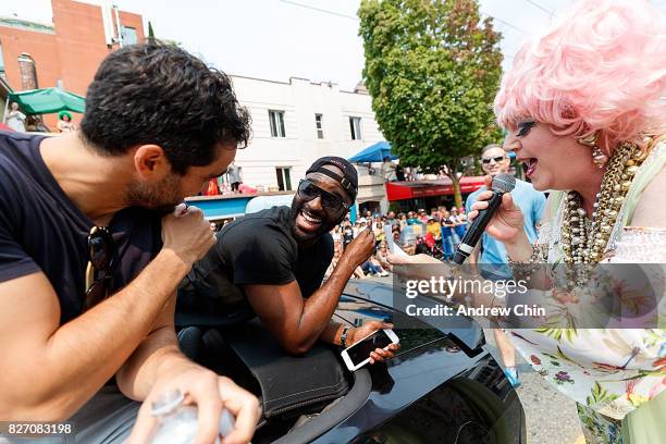 Netflix's Sense8 cast members Alfonso Herrera and Toby Onwumere attend Vancouver Pride Parade on August 6, 2017 in Vancouver, Canada.