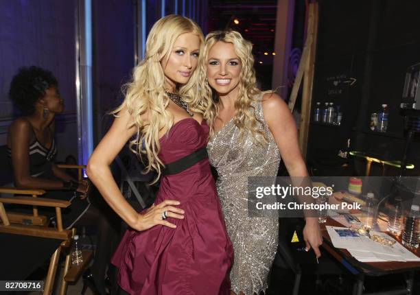 Personality Paris Hilton and Singer Britney Spears at the 2008 MTV Video Music Awards at Paramount Pictures Studios on September 7, 2008 in Los...