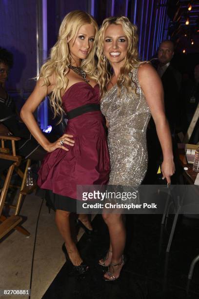 Personality Paris Hilton and Singer Britney Spears at the 2008 MTV Video Music Awards at Paramount Pictures Studios on September 7, 2008 in Los...
