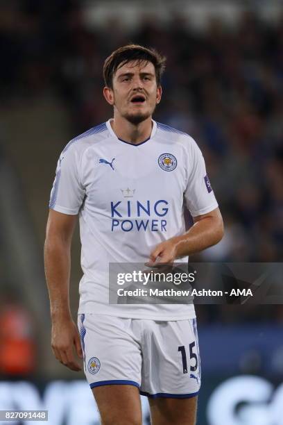Harry Maguire of Leicester City during the preseason friendly match between Leicester City and Borussia Moenchengladbach at The King Power Stadium on...