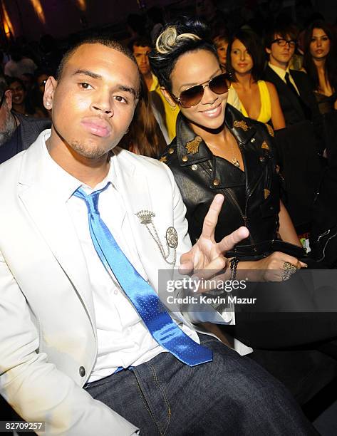 Chris Brown and Rihanna in the audience at the 2008 MTV Video Music Awards at Paramount Pictures Studios on September 7, 2008 in Los Angeles,...