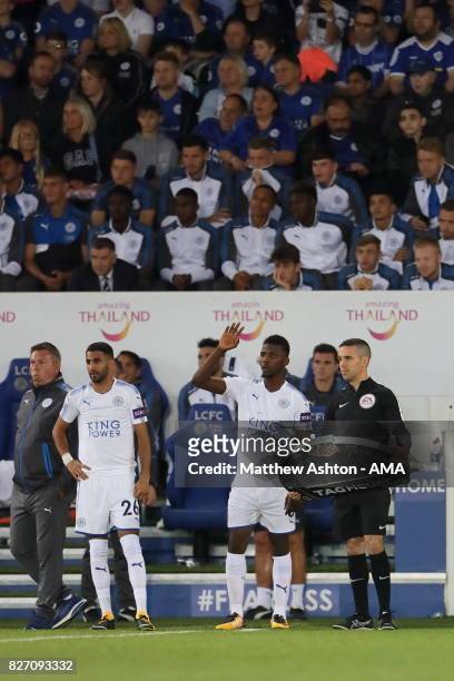 Riyad Mahrez and Kelechi Iheanacho of Leicester City prepare to enter the game during the preseason friendly match between Leicester City and...