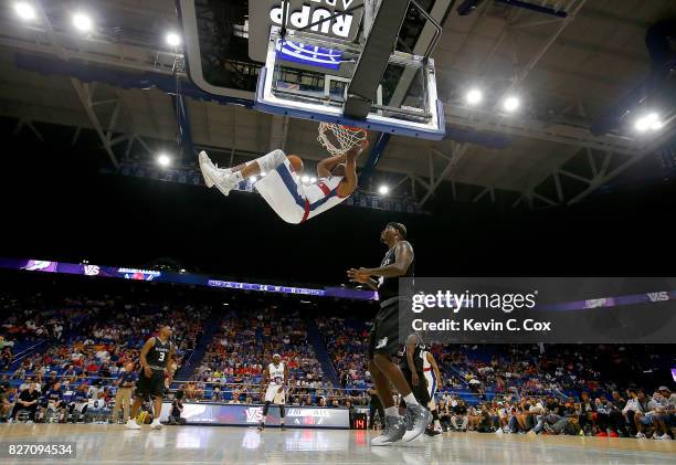 Bonzi Wells of Tri-State dunks the ball during the game against the Ghost Ballers during week seven of the BIG3 three on three basketball league at...