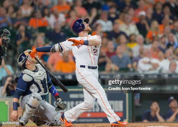 Houston Astros left fielder Derek Fisher struck out swinging in the first inning of the MLB game between the Tampa Bay Rays and Houston Astros on...