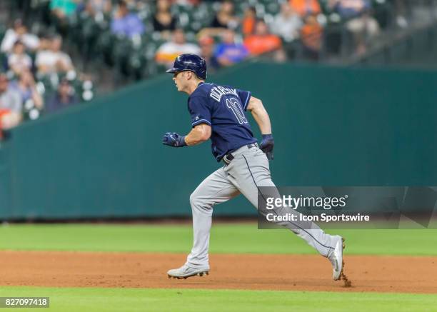 Tampa Bay Rays left fielder Corey Dickerson runs to second base during the MLB game between the Tampa Bay Rays and Houston Astros on August 1, 2017...