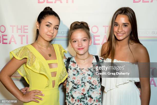 Actors Laura Krystine, Jayden Bartels and Brisa Lalich arrive for the "To The Beat" Special Screening at The Colony Theatre on August 6, 2017 in...