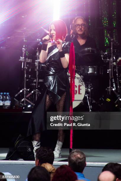 Shirley Manson of Garbage performs on stage at Chastain Park Amphitheater on August 6, 2017 in Atlanta, Georgia.