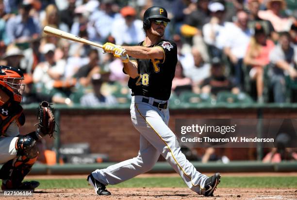 John Jaso of the Pittsburgh Pirates bats against the San Francisco Giants in the top of the third inning at AT&T Park on July 26, 2017 in San...