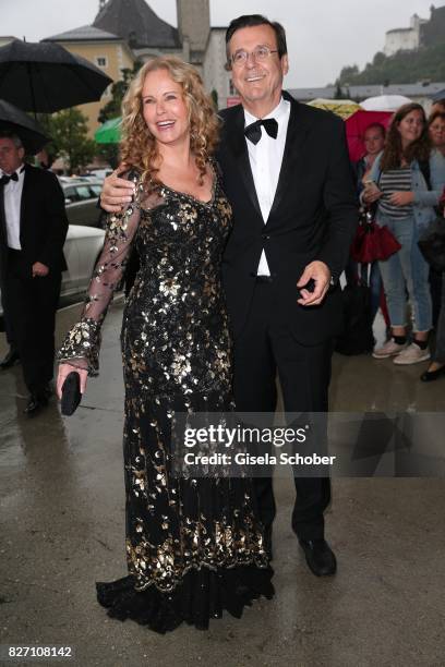 Katja Burkard and her husband Hans Mahr attend the 'Aida' premiere during the Salzburg Opera Festival 2017 on August 6, 2017 in Salzburg, Austria.