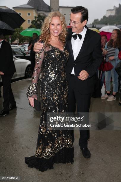 Katja Burkard and her husband Hans Mahr attend the 'Aida' premiere during the Salzburg Opera Festival 2017 on August 6, 2017 in Salzburg, Austria.