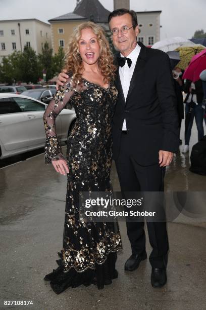 Katja Burkard and her husband Hans Mahr attend the 'Aida' premiere during the Salzburg Opera Festival 2017 on August 6, 2017 in Salzburg, Austria.