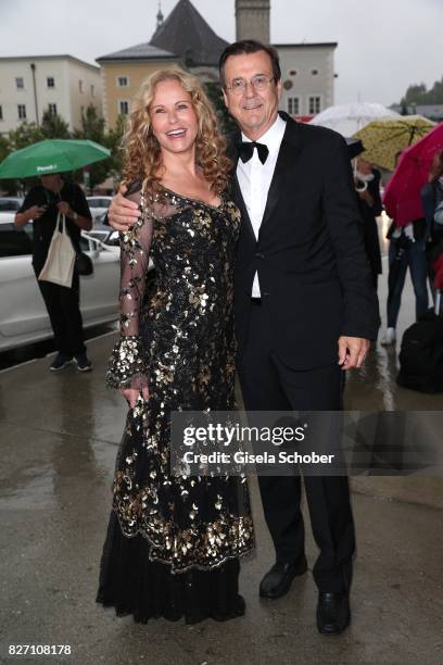 Katja Burkard and her husband Hans Mahr attend the 'Aida' premiere during the Salzburg Opera Festival 2017 on August 6, 2017 in Salzburg, Austria.