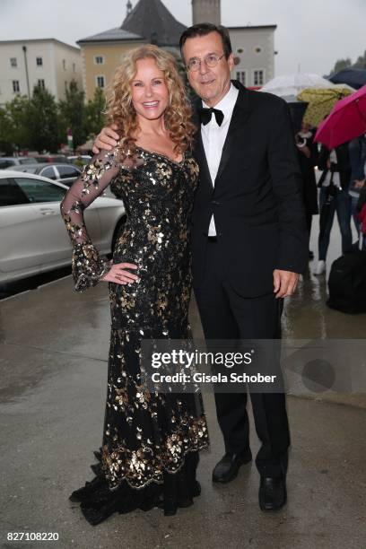 Katja Burkard and her husband Hans Mahr attend the 'Aida' premiere during the Salzburg Opera Festival 2017 on August 6, 2017 in Salzburg, Austria.