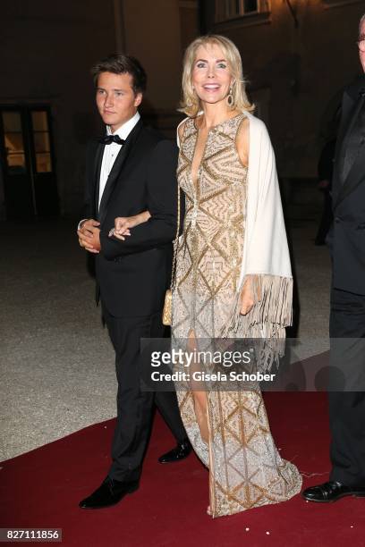 Princess Gabriele zu Leiningen and her son Prince Aly Muhammad Aga Khan during the 'Aida' premiere attend the Salzburg Opera Festival 2017 on August...