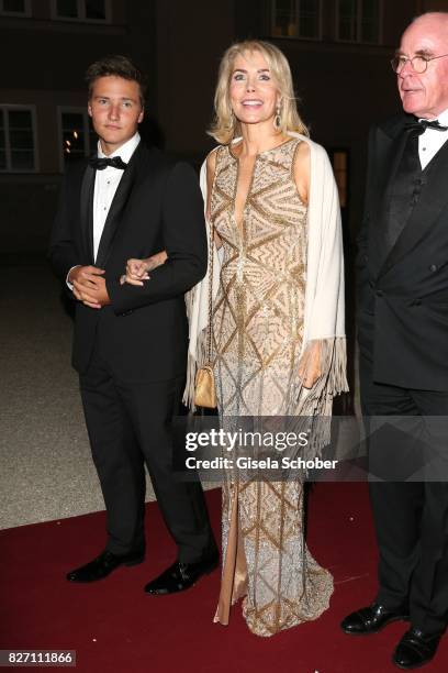 Princess Gabriele zu Leiningen and her son Prince Aly Muhammad Aga Khan attend the 'Aida' premiere during the Salzburg Opera Festival 2017 on August...