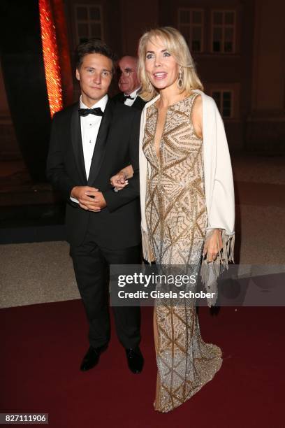 Princess Gabriele zu Leiningen and her son Prince Aly Muhammad Aga Khan attend the 'Aida' premiere during the Salzburg Opera Festival 2017 on August...