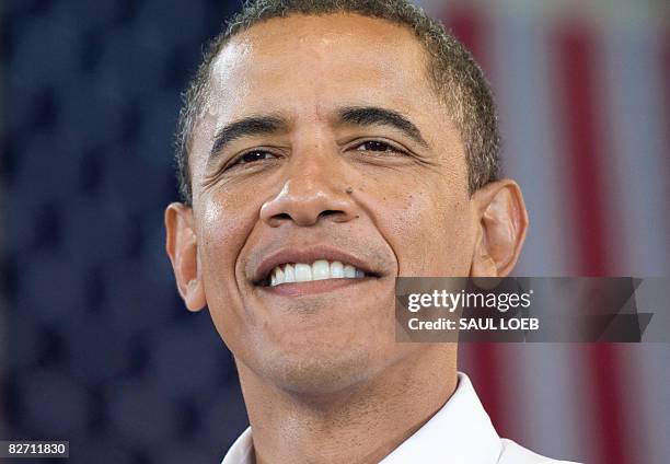 Democratic presidential candidate Illinois Senator Barack Obama speaks during a town hall meeting at the Wabash Valley Fairgrounds in Terre Haute,...