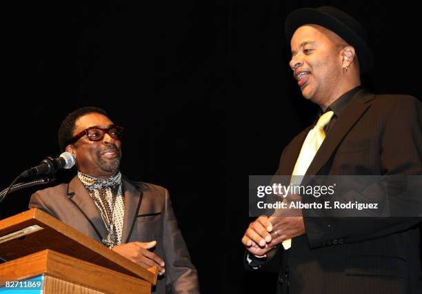 Director Spike Lee and writer James McBride speak at the "Miracle At St. Anna" premiere during 2008 Toronto International Film Festival held at The...