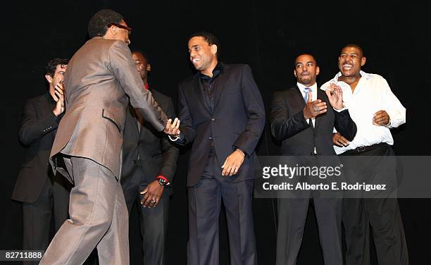 Director Spike Lee, Michael Ealy, Laz Alonso and Omar Benson Miller at the "Miracle At St. Anna" premiere introductions during 2008 Toronto...