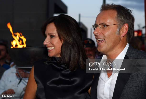 Organisator Reinhold Beckmann and wife Kerstin are seen during the Day of Legends gala night at the Schmitz Tivoli theatre on September 7, 2008 in...