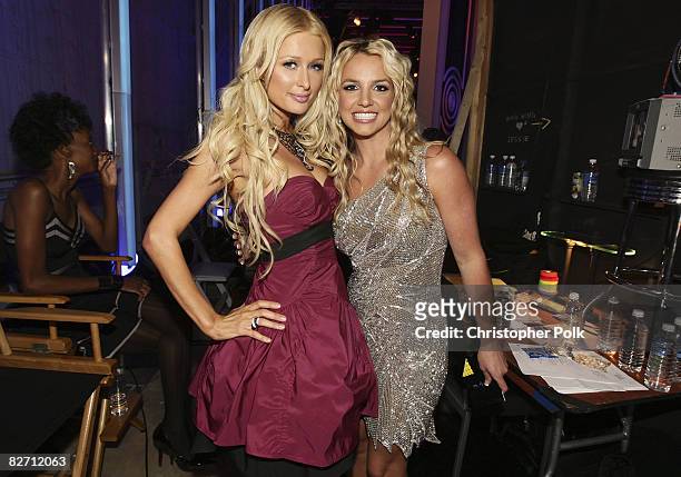 Personality Paris Hilton and Singer Britney Spears at the 2008 MTV Video Music Awards at Paramount Pictures Studios on September 7, 2008 in Los...