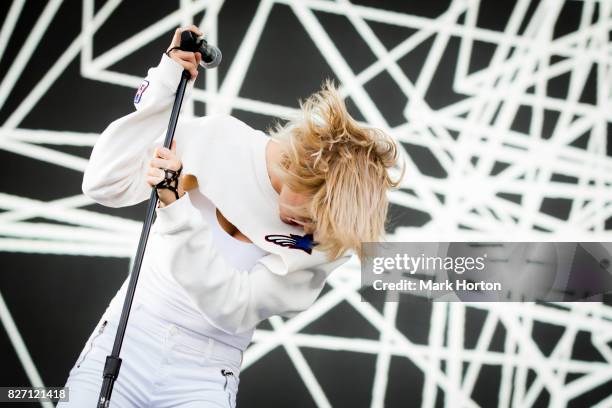 Sarah Barthel of Phantogram performs on Day 3 of the Osheaga Music and Art Festival at Parc Jean-Drapeau on August 6, 2017 in Montreal, Canada.