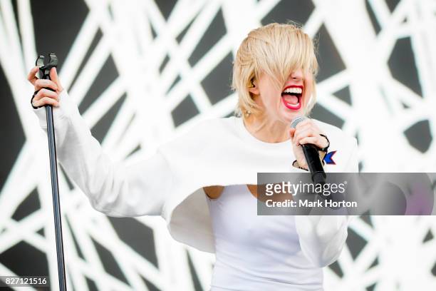 Sarah Barthel of Phantogram performs on Day 3 of the Osheaga Music and Art Festival at Parc Jean-Drapeau on August 6, 2017 in Montreal, Canada.