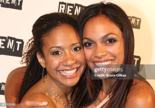 Tracie Thoms and Rosario Dawson pose at The "RENT" Closing Night on Broadway After Party at Chelsea Piers on September 7, 2008 in New York City.