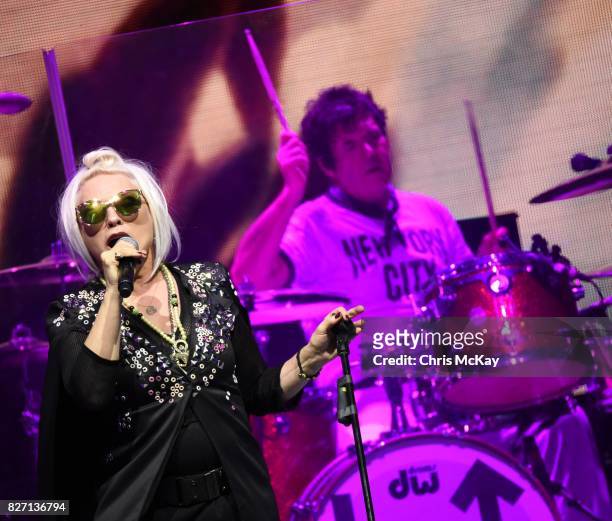 Debbie Harry and Clem Burke of Blondie perform at Chastain Park Amphitheater on August 6, 2017 in Atlanta, Georgia.