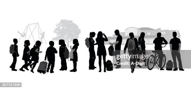 beginning and end of school - children playing silhouette stock illustrations