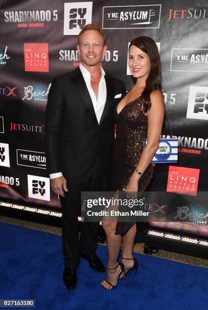 Actor Ian Ziering and his wife Erin Kristine Ludwig attend the premiere of "Sharknado 5: Global Swarming" at The LINQ Hotel & Casino on August 6,...