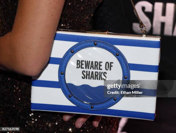 Erin Kristine Ludwig, purse detail, attends the premiere of "Sharknado 5: Global Swarming" at The LINQ Hotel & Casino on August 6, 2017 in Las Vegas,...