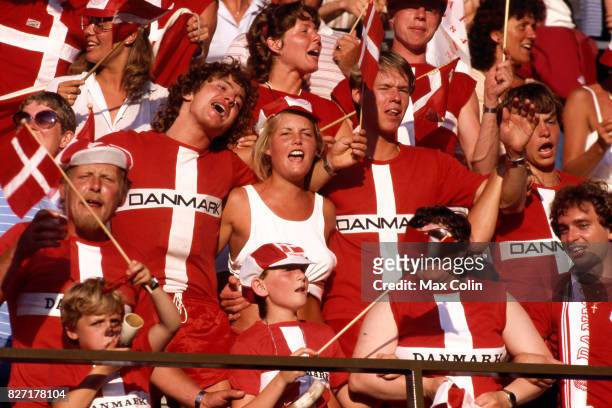 Denmark fans during the European Championship match between France and Denmark at Parc des Princes, Paris, France on 12th June 1984