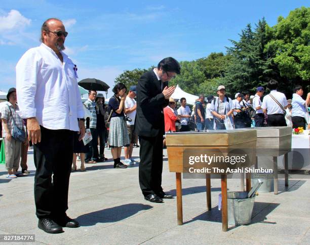 Camilo Guevara, son of Che Guevara offers a wreath at the Hiroshima Peace Memorial Park on the 72nd anniversary of the A-bomb dropping of Hiroshima...