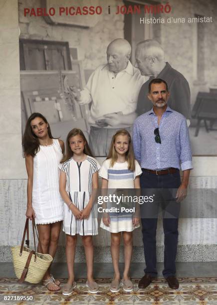 King Felipe VI of Spain, Queen Letizia of Spain and their daughters Princess Leonor of Spain and Princess Sofia of Spain visit the Can Prunera Museum...