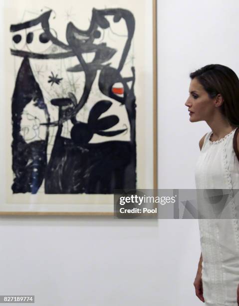 Queen Letizia of Spain visitS the Can Prunera Museum on August 6, 2017 in Palma de Mallorca, Spain.