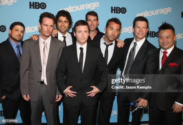 Actors Jerry Ferrara, Kevin Dillon, Adrian Grenier, Kevin Connolly, Doug Ellin, Jeremy Piven, Mark Wahlberg and Rex Lee attend the "Entourage" season...