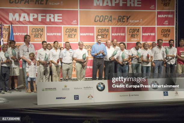 King Felipe of Spain attends the 36th Copa del Rey Mapfre Sailing Cup awards ceremony at the Ses Voltes cultural center on August 5, 2017 in Palma de...