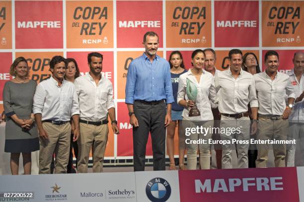 King Felipe of Spain attends the 36th Copa del Rey Mapfre Sailing Cup awards ceremony at the Ses Voltes cultural center on August 5, 2017 in Palma de...