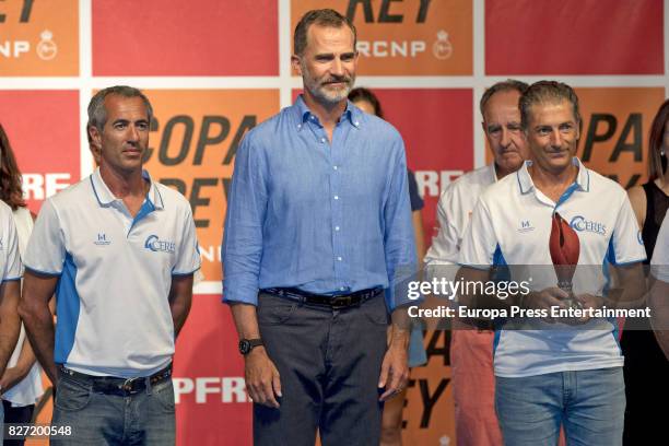 King Felipe of Spain attends the 36th Copa del Rey Mapfre Sailing Cup awards ceremony at the Ses Voltes cultural center on August 5, 2017 in Palma de...