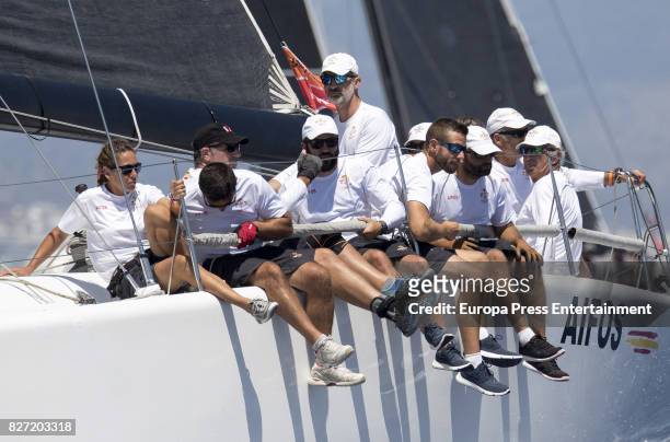 King Felipe VI of Spain competes on board of Aifos during the 36th Copa Del Rey Mafre Sailing Cup on August 5, 2017 in Palma de Mallorca, Spain.