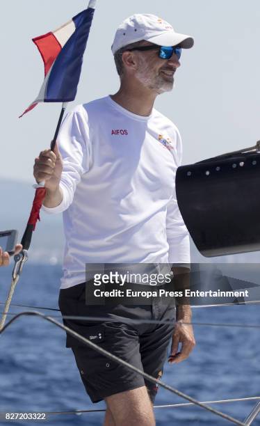 King Felipe VI of Spain competes on board of Aifos during the 36th Copa Del Rey Mafre Sailing Cup on August 5, 2017 in Palma de Mallorca, Spain.