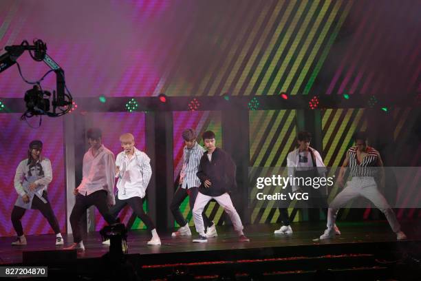 South Korean group EXO perform onstage during the E-Sports & Music Festival on August 4, 2017 in Hong Kong, China.